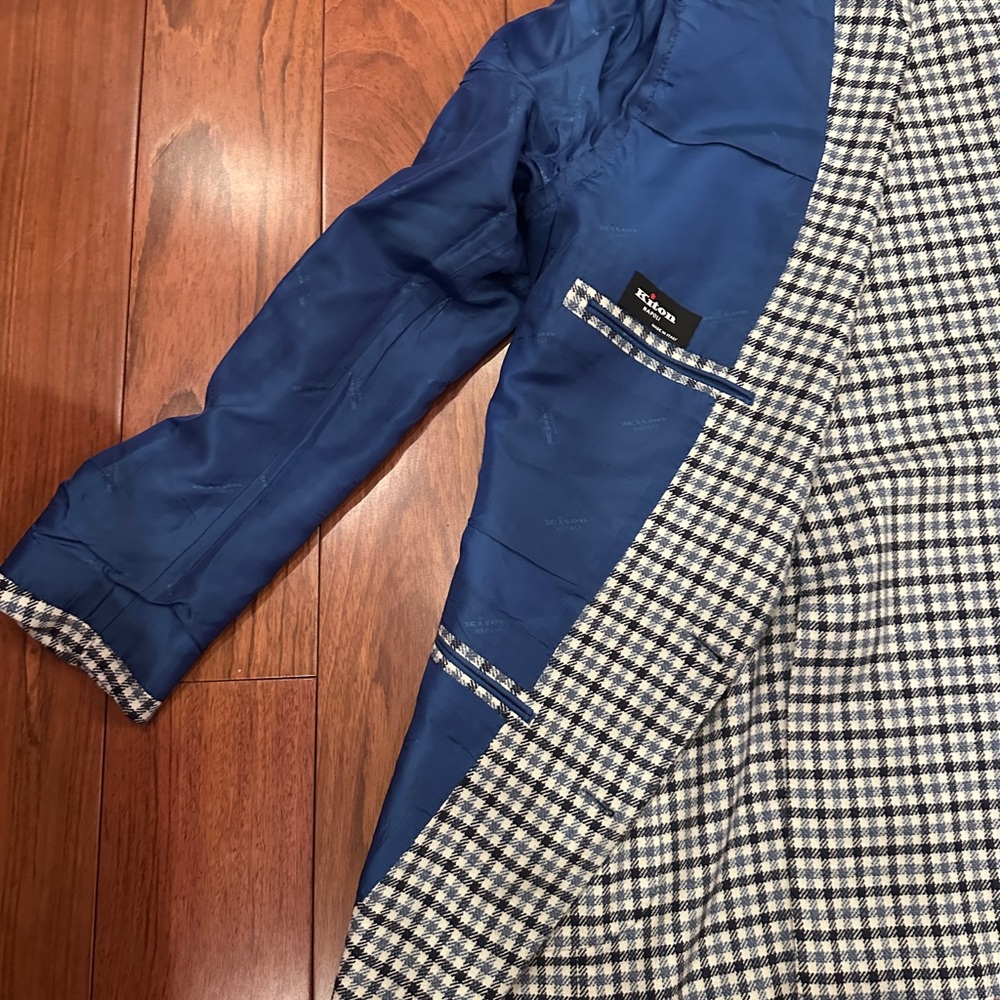 Kiton 100% Cashmere Men's Blazer - Black, Blue and White Checkered size IT 61 - Picture 11 of 17